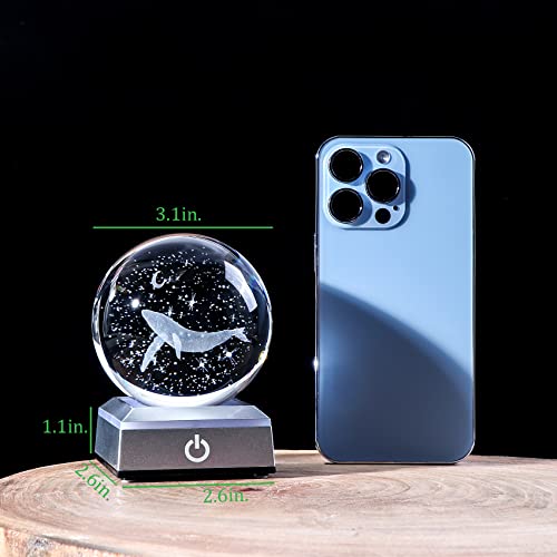 3D Engraved Whale Crystal Ball Whale Gifts, with Silver LED Base 3.15'' - color: Whale