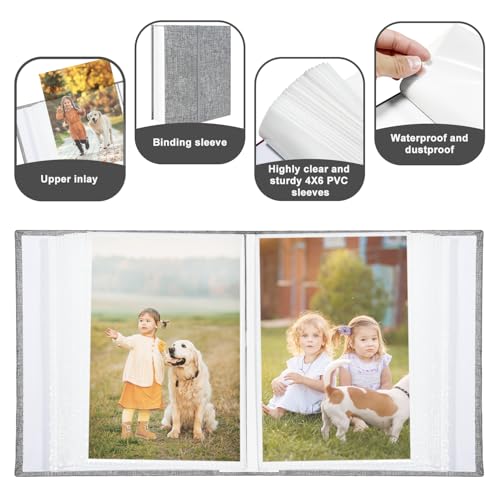 Photo Album 4x6 100 Pockets, Linen Cover Top Loader Vertical, Slip-in Picture Grey Pockets Albums for Wedding, Family, Anniversary, Baby, Vacation - color: Grey, size: 100 Pockets