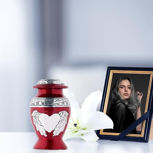 Angel Wings & Heart Cremation Urn (Red Shimmer, Large)' (Red Glossy, Single - Miniatue) - color: Red Glossy