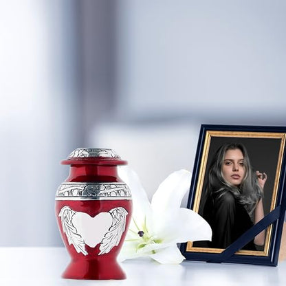 Angel Wings & Heart Cremation Urn (Red Shimmer, Large)' (Red Glossy, Single - Miniatue) - color: Red Glossy