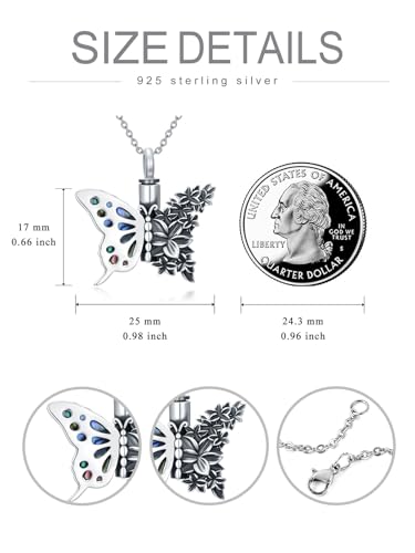 Flower Butterfly Urn Necklace for Ashes 925 Sterling Silver Urn Necklace Keepsake Cremation Jewelry Memorial Gifts for Women Loss Loved One - color: 01-butterfly Daffodil
