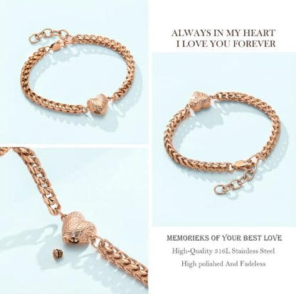 zeqingjw Heart Urn Bracelet for Ashes for Women Stainless Steel Cremation Bangle Jewelry Adjustable Keepsake Memorial Bracelet Loved Ones Ashes Holder Keepsake - color: 1-Rose Gold