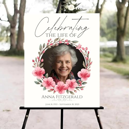 Pink Floral Funeral Welcome Sign, Celebration of Life Welcome Sign, in Loving Memory Sign, Celebration of Life, Celebration of Life Sign, Memorial Sign with Photo,Funeral Welcome Signs &4 - color: Version #11