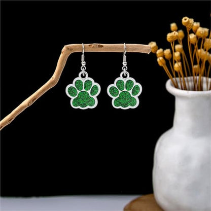 Dreuyet Paw Necklace and Earrings Set for Women Glitter Cute Dog Cat Pet Paw Print Pendant Necklace Earrings Lovely Animal Charm Jewelry Set Gifts - color: Silver Green