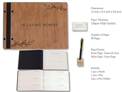 Aspen Studio Funeral Guest Book with Signing Pen in Loving Memory Wooden Funeral Guest Book for Memorial Funeral Service with Signing Pen for Funeral Reception