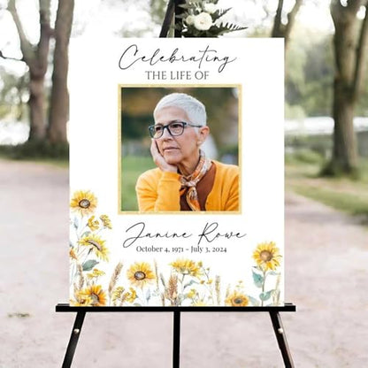 Yellow Sunflowers Funeral Welcome Sign, Celebration of Life Welcome Sign, in Loving Memory Sign, Celebration of Life Funeral Sign, Celebration of Life Sign, Memorial Sign with Photo #vd123 - color: Version #23