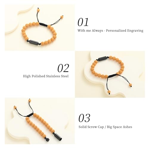 Oinsi Lava Rock Bracelet With Tube Memorial Urn Jewelry For Ashes Of Loved Ones Keepsake Cremation Bracelet Women Men Adjustable Length - color: Yellow