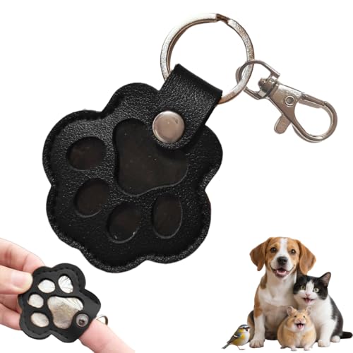 Cute Leather Pet Paw Memorial Keychain - Pet Hair Keepsake & Sympathy Gift for Cat/Dog Lovers - color: Black