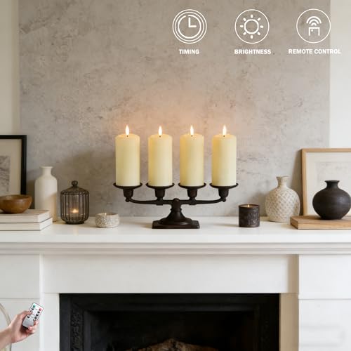 MUMCHASI 4 Packs Flameless Candles, Battery Operated Candles with Remote, Plastic LED Flickering Candles, Pillar Candles for Home Wedding Party Halloween Christmas D3 xH6 (Ivory) - color: ivory-plastic