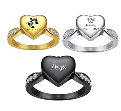 Generic Stainless Steel Urn Ring for Women, Customizable Memorial Jewelry, One Size, Silver, Heart-Shaped Crystal