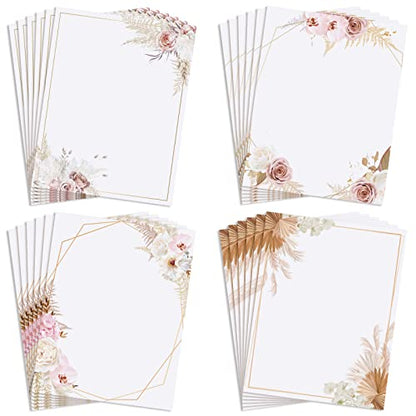 Teling 48 Sheets Decorative Printer Paper Writing Scrapbook Wedding Program Paper 8.27 x 10.6 Inches Greenery Flower Border Writing for Drawing Office Thank Greeting Stationery Supplies(Reed) - style: Reed