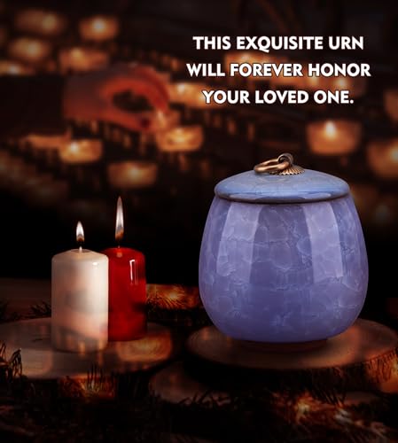 Mini Pet Urn, Small Pet Memorial Urn Handmade Ceramic Pet Urn Suitable for Home or Office Urn with Delicate Box - Blue (Blue)