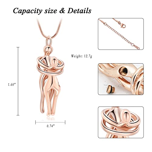 Cremation Jewelry with Angel Lady Stainless Steel Urn Necklace Pendant Memorial Ashes Keepsake for Women Girls, Filling Kit Included - color: Couple-Rosegold
