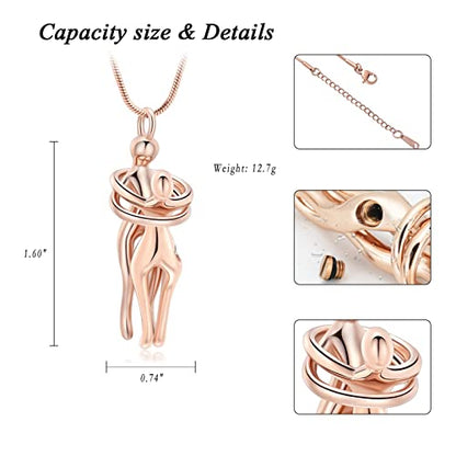 Cremation Jewelry with Angel Lady Stainless Steel Urn Necklace Pendant Memorial Ashes Keepsake for Women Girls, Filling Kit Included - color: Couple-Rosegold