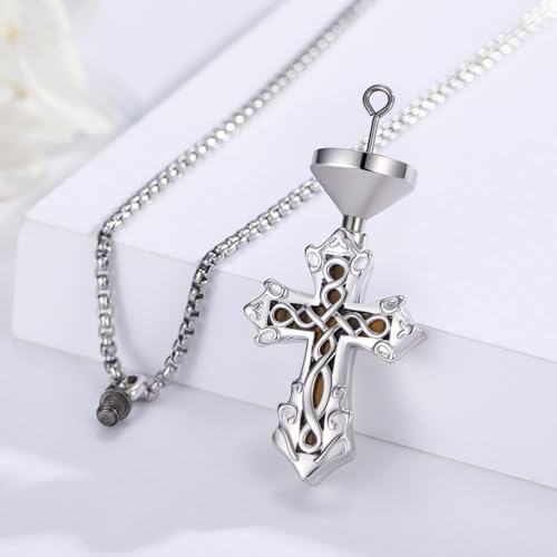 925 Sterling Silver Celtic Cross Urn Necklace for Ashes - color: silver-e