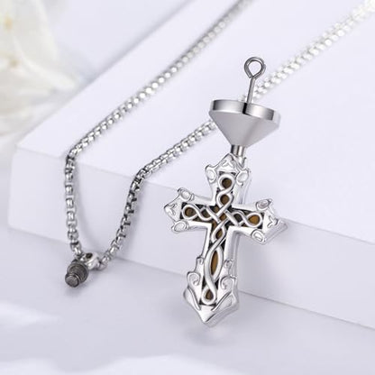 925 Sterling Silver Celtic Cross Urn Necklace for Ashes - color: silver-e