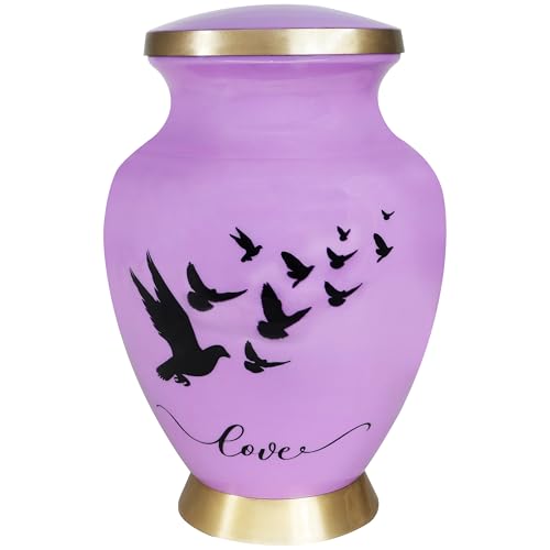 NANIURN Urns for Human Ashes, Purple Dove Cremation Urn, Large Burial Urn | Urn for Ashes with Purple and Gold Flying Doves, Full Size Adult Funeral Urns for Home Display, Niche or Columbarium Memorial - color: Purple