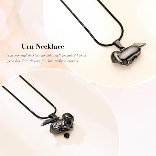 Bunny Rabbit Urn Pendant Necklace - Stainless Steel Cremation Ashes Jewelry for Pets Keepsake Memorial Ashes Locket - color: Black-A