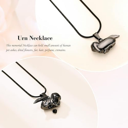 Bunny Rabbit Urn Pendant Necklace - Stainless Steel Cremation Ashes Jewelry for Pets Keepsake Memorial Ashes Locket - color: Black-A