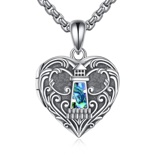 Personalized Heart Locket Necklace 925 Sterling Silver That Holds Pictures Photo Keep Someone Near to You Custom Lockets Necklaces Letters Engraving for His Her - style: Lighthouse locket only