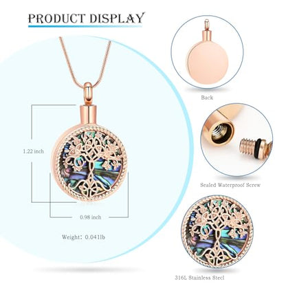 Hearbeingt Teardrop Urn Necklaces for Ashes Tree of Life Memorial Locket - color: Abalone Shell-Rose Gold