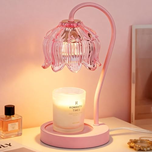 Funistree Flower Candle Warmer Lamp with Timer, Dimmable Candle Lamp Warmer, Christmas Birthday Gifts for Women Mom Her, Housewarming Home Decor, Lotus Wax Warmer for Yankee Candles - Full Pink - color: 10 Full Pink