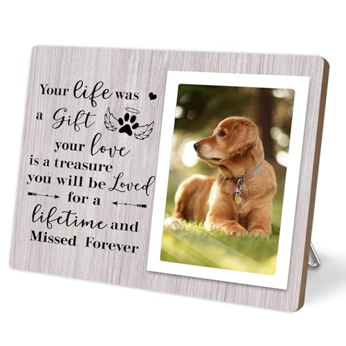 Pet Memorial Wooden Picture Frames for Dogs,Dog Memorial Gifts for Loss of Dog, In Loving Memory Pet Loss Sympathy Gift for Pet Owners & Pet Lovers, Forever in Our Hearts Photo Frame Decor 4x6Inch - color: Gray