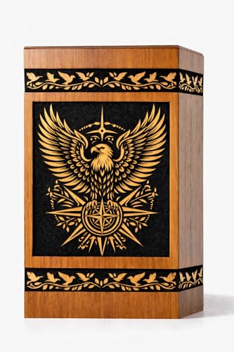 Handcrafted Wooden Urn Box with Eagle & Compass Engraving | Premium Memorial Ashes Urn | Decorative Keepsake Box [Available urn Box in 5 Different Sizes] ((Medium [9.5X5.5] 180 Cubic INCHES)) - size: (Medium [9.5X5.5] 180 Cubic INCHES)