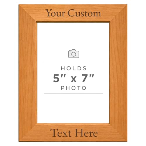 Personalized Add Your Custom Text Hanging/Tabletop Wall Natural Alder Wood Picture Photo Frame Customizable (5x7-inch Vertical) - size: 5x7-inch Vertical