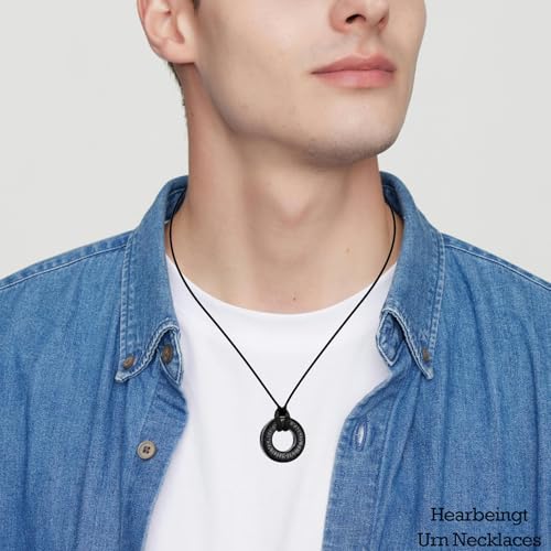 Hearbeingt Cremation Jewelry Urn Necklace for Ashes for Women Men, Circle of Life Eternity Memorial Pendant Ash Jewelry - color: Viking Rune-Black