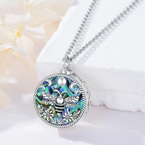 PELOVNY Urn Necklaces for Ashes of Loved Ones 925 Sterling Silver Personalized Heart Locket Urn Necklace Cremation Keepsake Memorial Jewelry Gifts for Women Men - color: Bee Urn