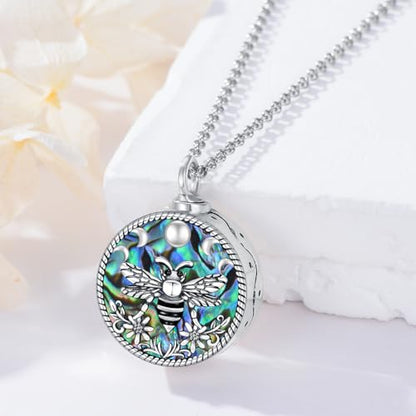PELOVNY Urn Necklaces for Ashes of Loved Ones 925 Sterling Silver Personalized Heart Locket Urn Necklace Cremation Keepsake Memorial Jewelry Gifts for Women Men - color: Bee Urn