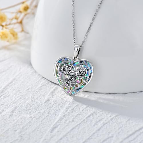 Dorunmo Locket Necklace 925 Sterling Silver Pictures Photo Keep Someone Near to You Custom Lockets Mother's Day Jewelry Personalized Photo Locket Gifts - color: A-Rose-Abalone, style: Locket Only