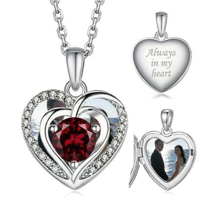 Locket Heart Necklace that Holds Pictures Photo Lockets Birthstone Pendant Anniversary Memorial Jewelry Gifts for Women - color: 01-January-Silver-Heart Locket