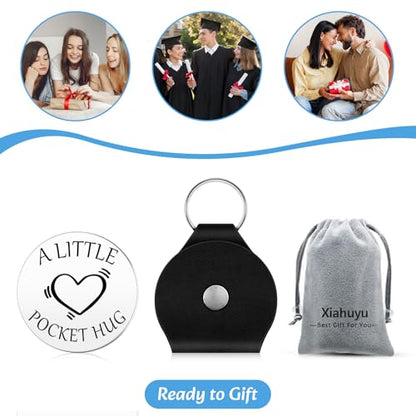 Xiahuyu Pocket Hug Token Keepsake Sympathy Memorial Gift for Loss of Mother Father Grandma Grandpa Husband Wife Daughter Son Sister Brother Grief Bereavement Gift with Leather Keychain