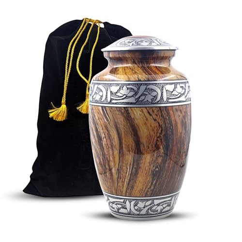 Large Cremation Urn for Human Ashes Adult – Handcrafted Aluminum Urn Wood Texture Finish | Decorative Funeral Burial Urn with Velvet Bag | Rust-Proof Memorial Urn for Men & Women – 200 Cubic Inches - color: 200 Cubic Inches