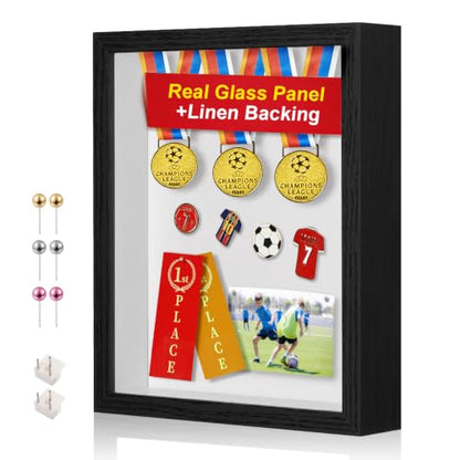 11x14 Shadow Box Frame with Shatterproof Clear Glass & Push Pins - color: Black+foam Back+foam Packaging, size: 11x14