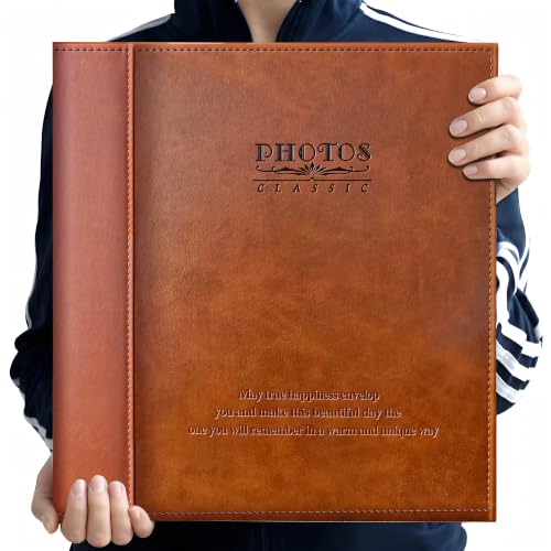 Zoview Brown Large Self-Adhesive Photo Album, PU Leather Cover | Refillable Scrapbook Album for 3x5 to 8x10 Photos, Repositionable DIY Layouts, Notes and Keepsakes - color: Brown