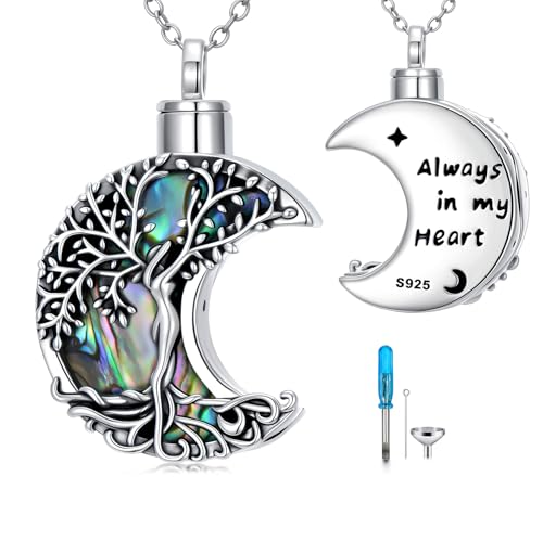 WINNICACA Cremation Jewelry for Ashes Locket Ashes Necklace Urn Necklace for Women Sterling Silver Cremation Necklace for Ashes Fine Keepsake Picture Necklace Memorial Jewelry - style: Moon-tree of life