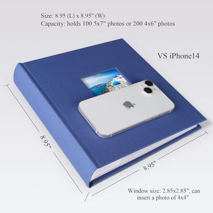 1DOT2 Photo Album with Writing Space, 100 Pages, Linen Cover, Blue - color: Blue