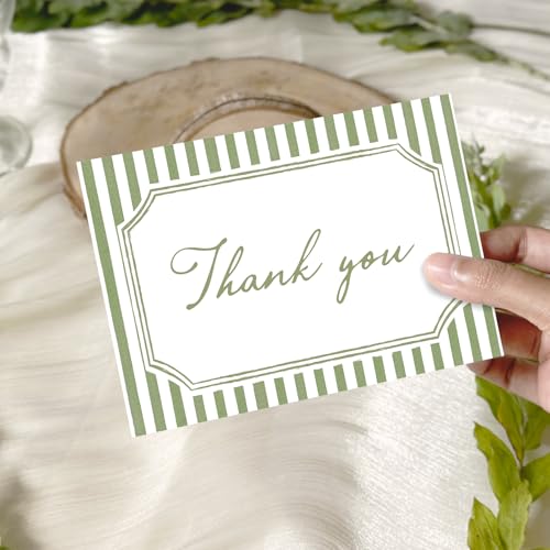 Whaline 24Pcs Sage Green Thank You Cards with Envelopes & Stickers | Blank Note Cards, Minimalist Green Stripe, Wedding Birthday Baby Shower, 4 x 6 Inch - color: Sage Green