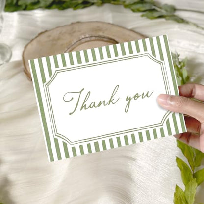 Whaline 24Pcs Sage Green Thank You Cards with Envelopes & Stickers | Blank Note Cards, Minimalist Green Stripe, Wedding Birthday Baby Shower, 4 x 6 Inch - color: Sage Green