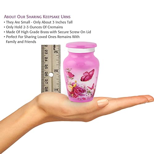 BOLD & DIVINE Beautiful Pink Butterfly Small Keepsake Urns for Human and Pet Ashes | with Velvet Bag & Funnel - 1 Quantity - color: Pink, size: Small (Single)