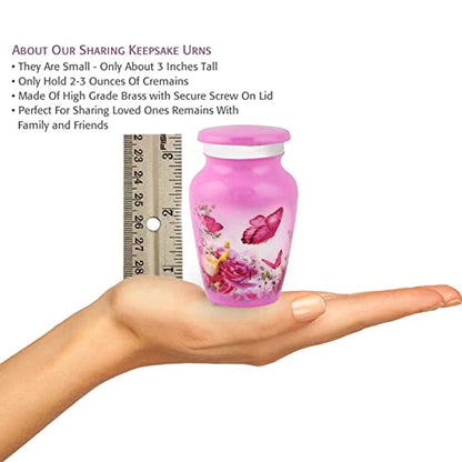 BOLD & DIVINE Beautiful Pink Butterfly Small Keepsake Urns for Human and Pet Ashes | with Velvet Bag & Funnel - 1 Quantity - color: Pink, size: Small (Single)