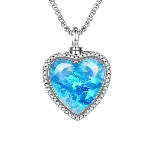 Urn Necklace for Ashes Blue opal Cremation Necklace Keepsake Memory Jewelry for Ashes of Loved Ones Keepsake - style: blue opal heart urn