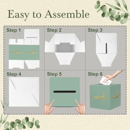 Sage Green Card Box with Gold Foil Design, Paperboard 8.7" Gift Card Holder for Wedding Graduation Birthday Party Reception Retirement Anniversary Bridal & Baby Shower - color: Sage Green Card Box with Gold Foil, size: 8.7×8.7×8.7Inch(1 Pack)