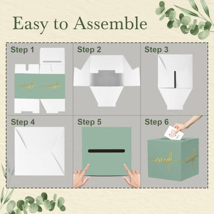 Sage Green Card Box with Gold Foil Design, Paperboard 8.7" Gift Card Holder for Wedding Graduation Birthday Party Reception Retirement Anniversary Bridal & Baby Shower - color: Sage Green Card Box with Gold Foil, size: 8.7×8.7×8.7Inch(1 Pack)