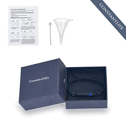 constantlife Birthstone Crystal Cube Urn Bracelet for Ashes Braided Rope Adjustable Bangle Cremation Memorial Jewelry Loved Ones Funeral Keepsake Gift for Women Men - color: Black-Blue