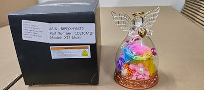 Preserved Real Rose in Glass Angel Figurine with LED Light, Angel Gifts for Women, Mom, Grandma on Mother's Day Christmas Birthday (Multicolor) - color: Multicolor