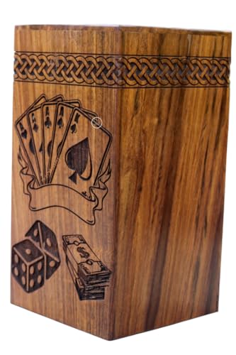 Vintage Casino Playing Card with Rolling Dice Wooden Urns box for Human Ashes Male female adult Burial Funeral Urn Box [Available urn box in 5 different sizes] ((Medium [9.5X5.5] 180 Cubic INCHES)) - size: (Medium [9.5X5.5] 180 Cubic INCHES)